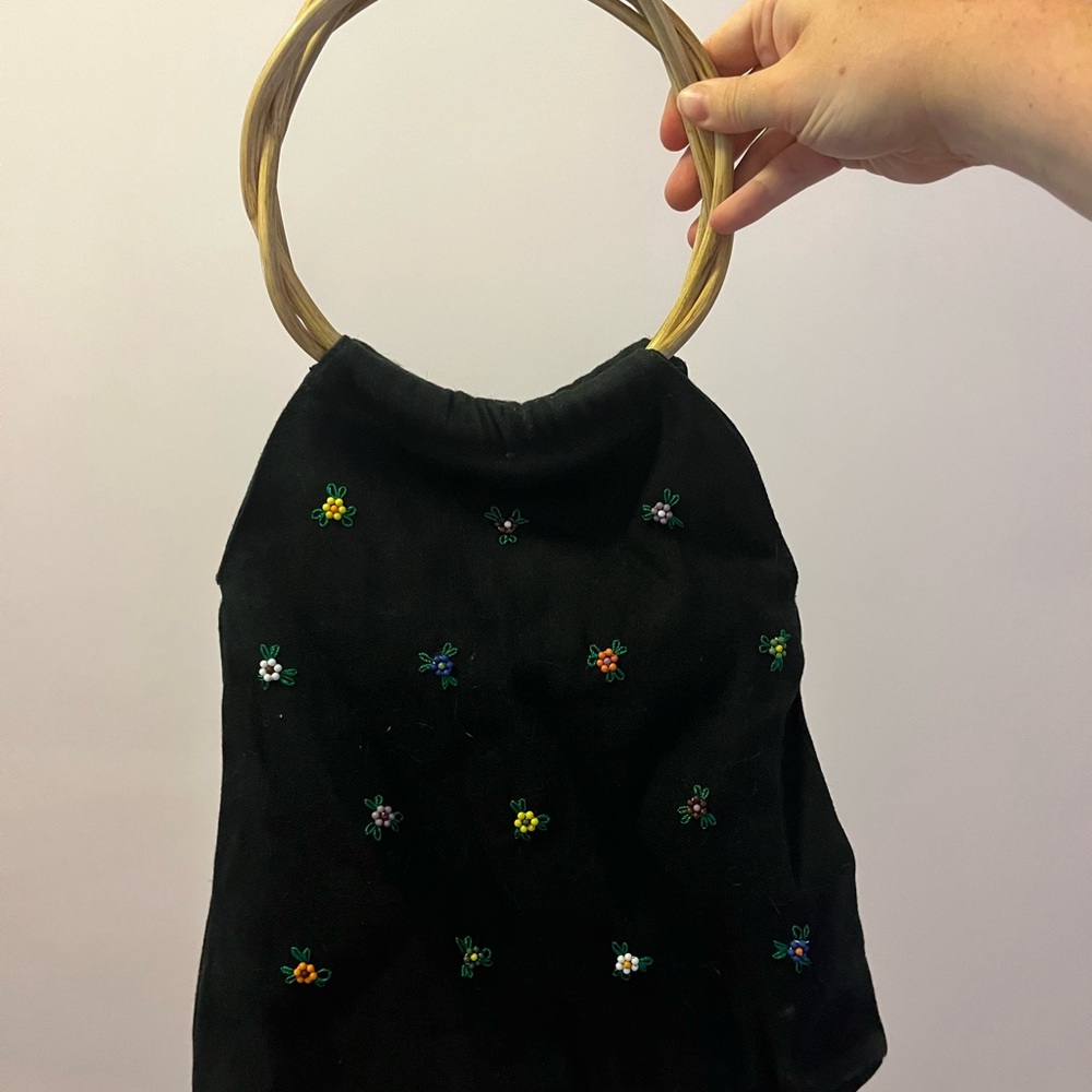 Black Embroidered Women's Handle Bag